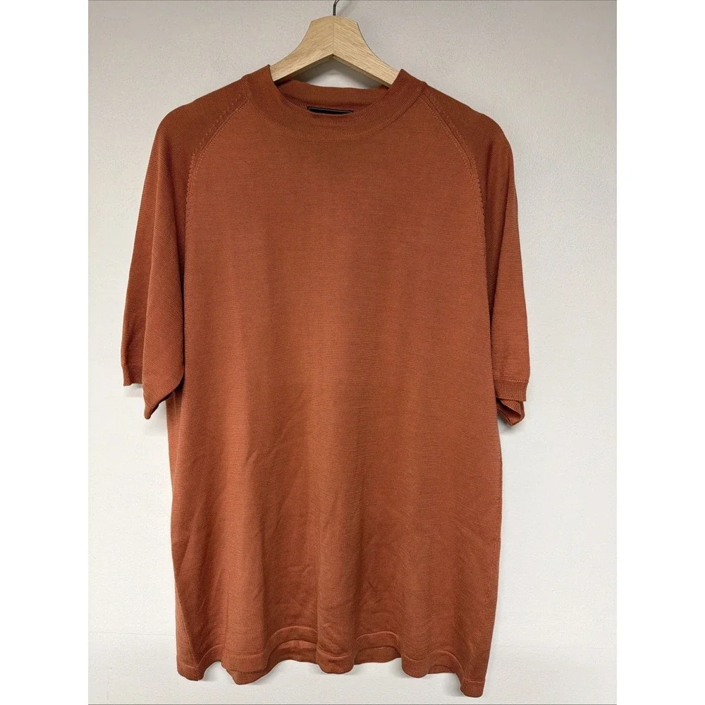 Johnston and Murphy Mens Sweater Size M Short Sleeve 100% Silk Casual Orange
